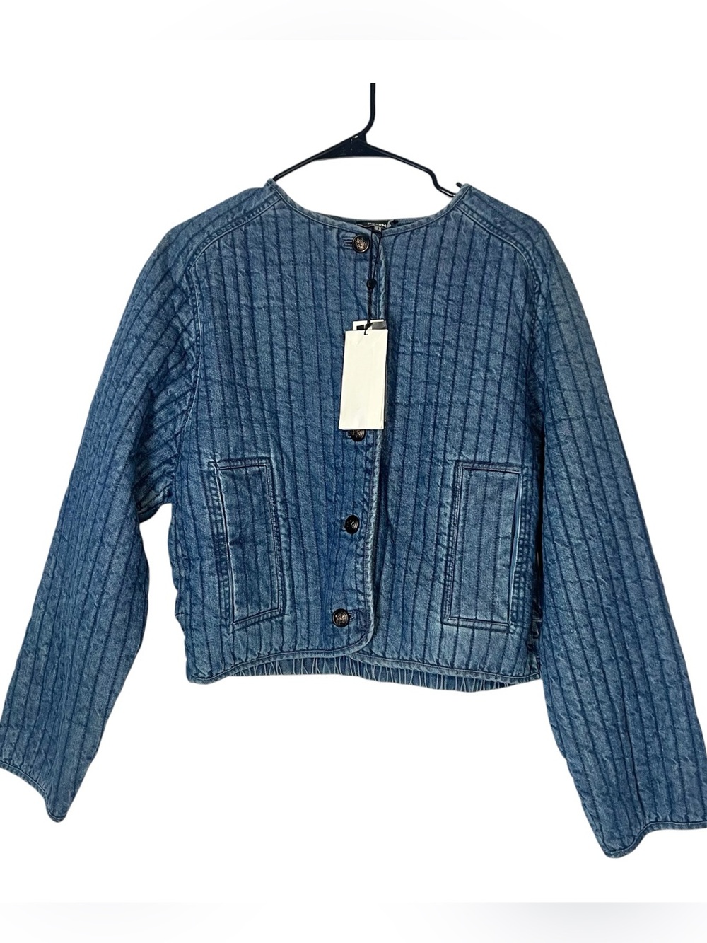 ME+EM Quilted Denim Jacket in Blue